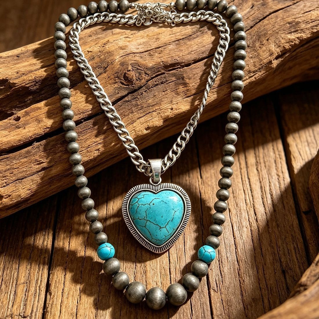 Boho Layered Turquoise Heart Necklace