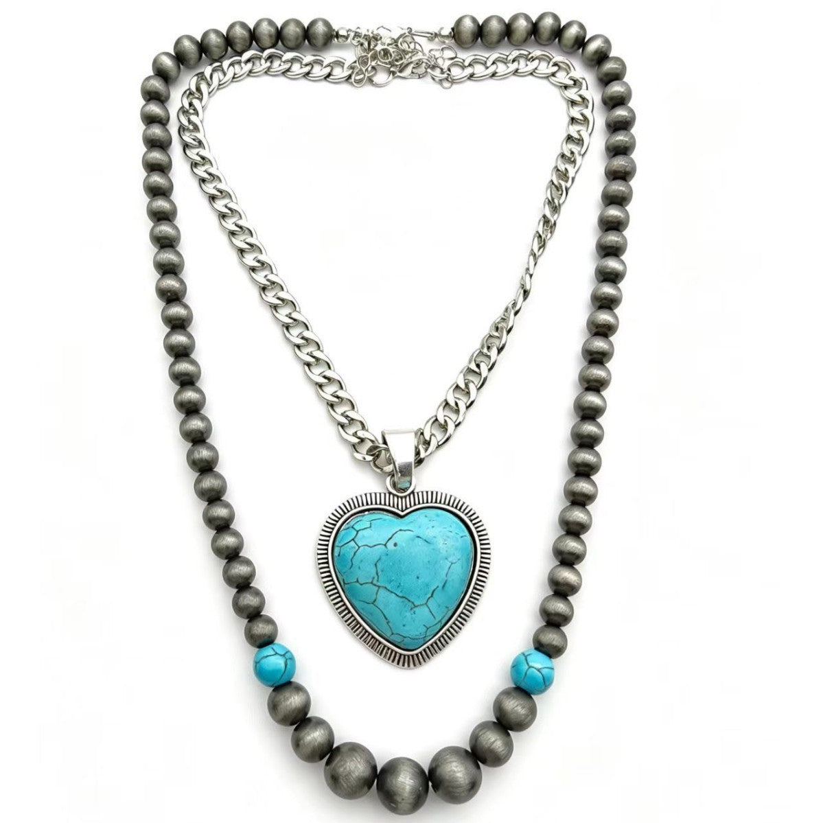 Boho Layered Turquoise Heart Necklace