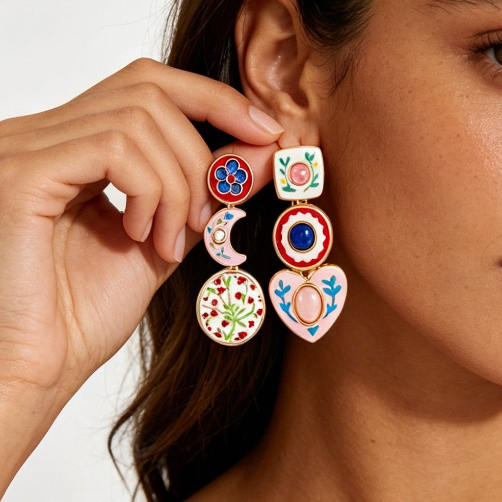 Romantic Asymmetric Enamel Drop Earrings