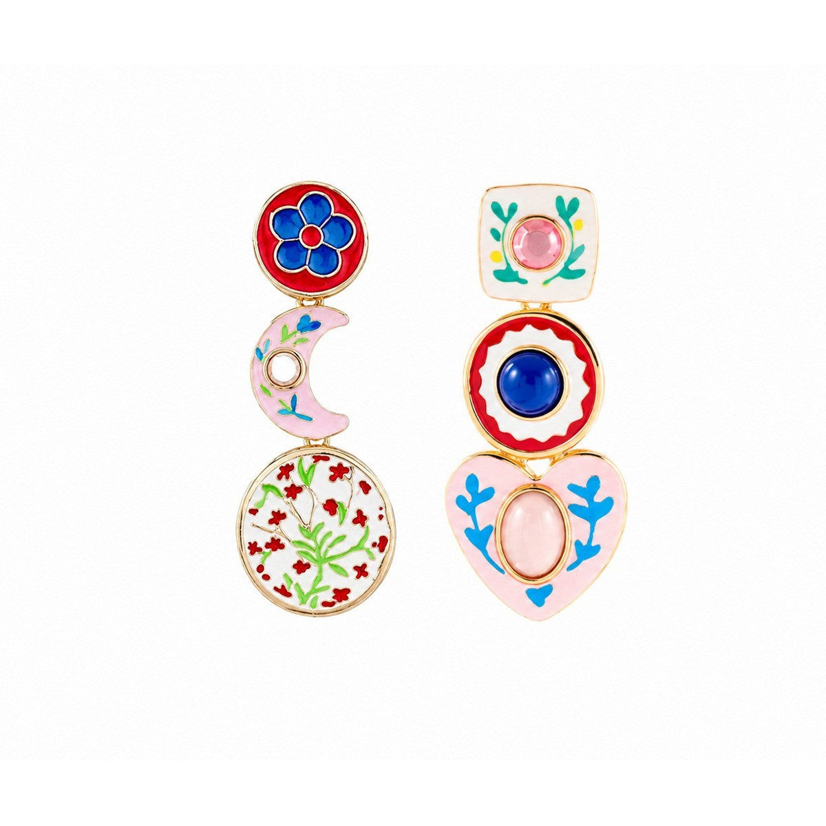 Romantic Asymmetric Enamel Drop Earrings