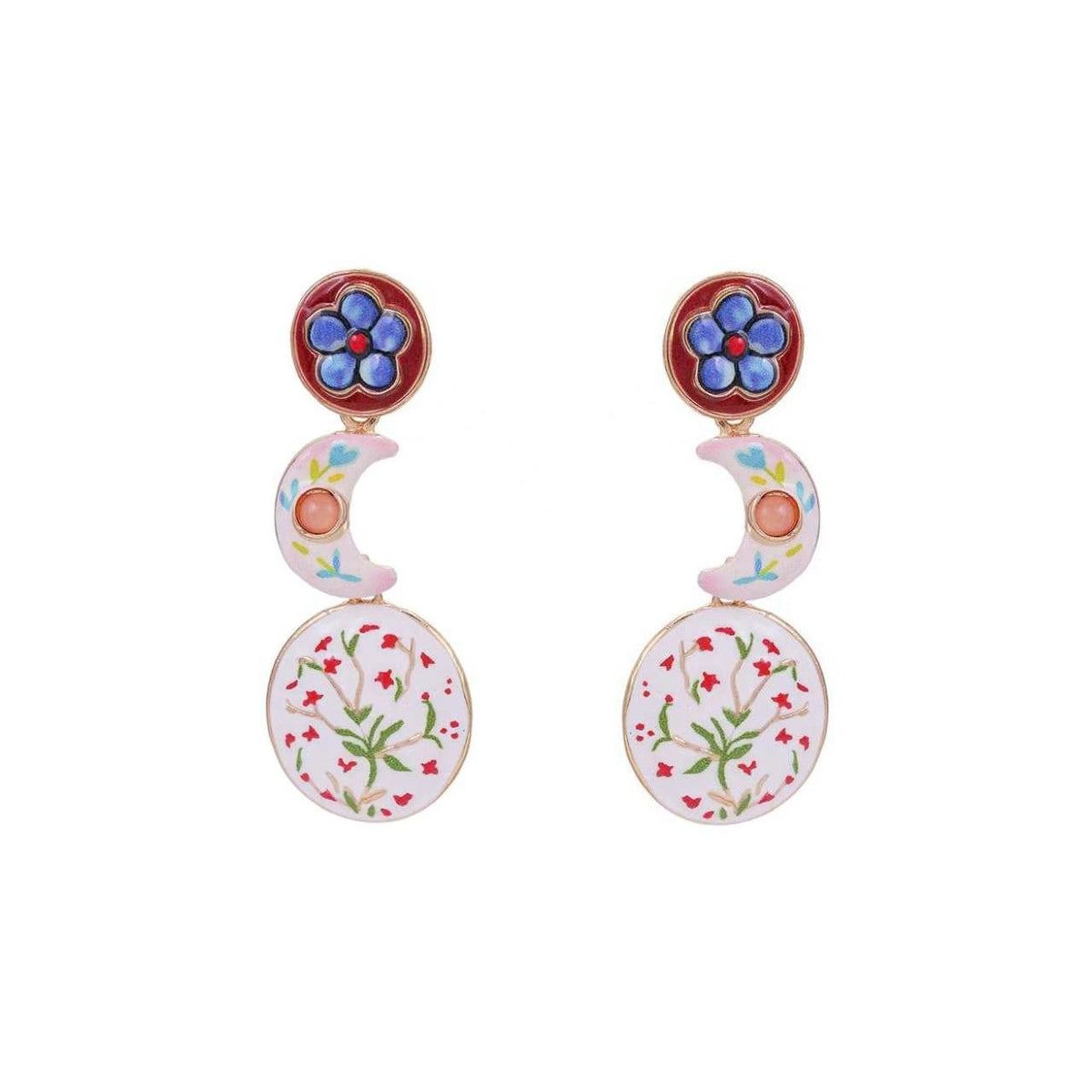 Romantic Asymmetric Enamel Drop Earrings