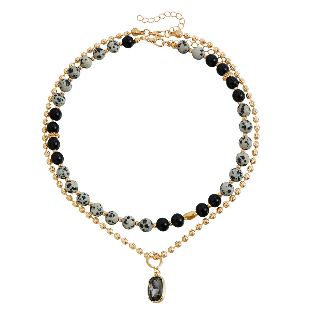 Boho Dalmatian Stone Layered Necklace & Earring Set
