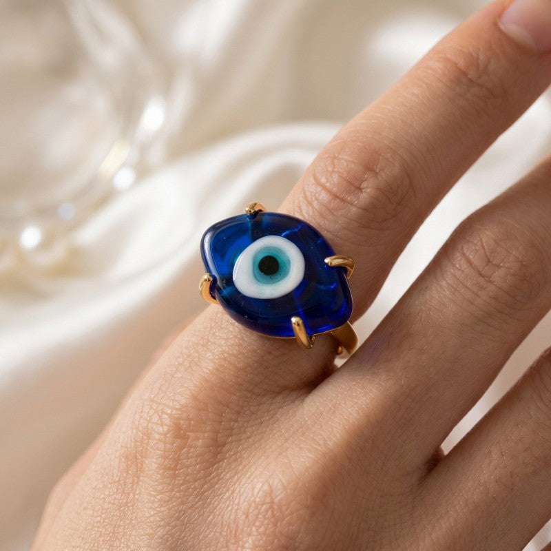 Classy Blue Evil Eye Open Ring