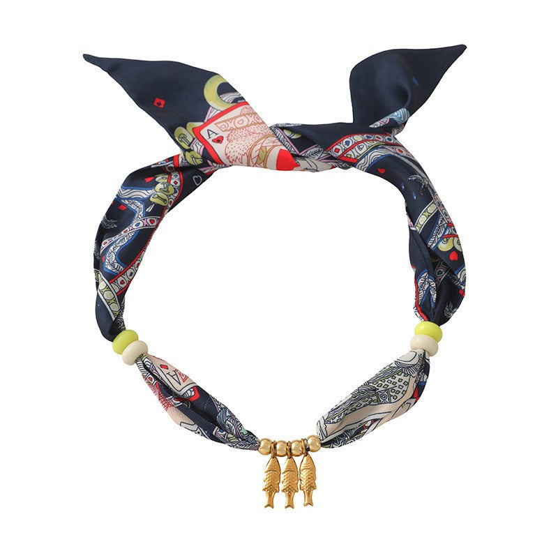 Boho Tropical Print Scarf Shell Necklace