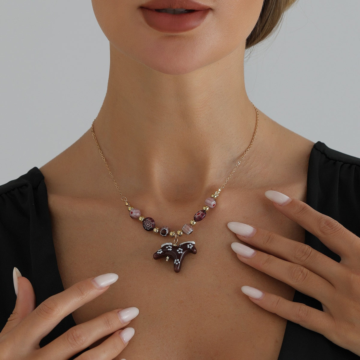 Classy Beaded Horse Pendant Necklace