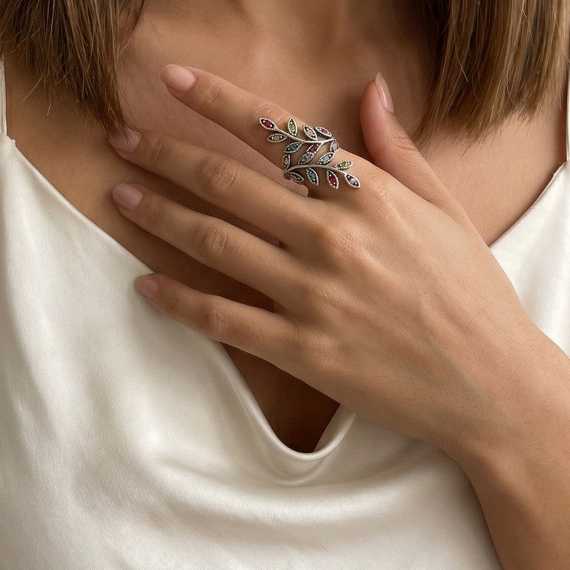 Romantic Multicolor Leaf Open Ring