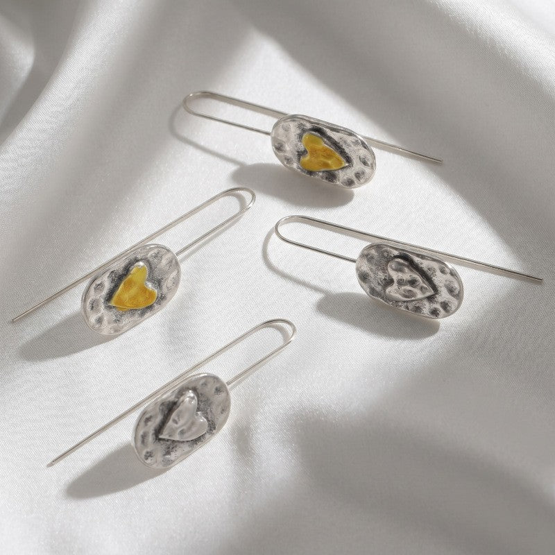 Romantic Textured Heart Oval Dangle Earrings