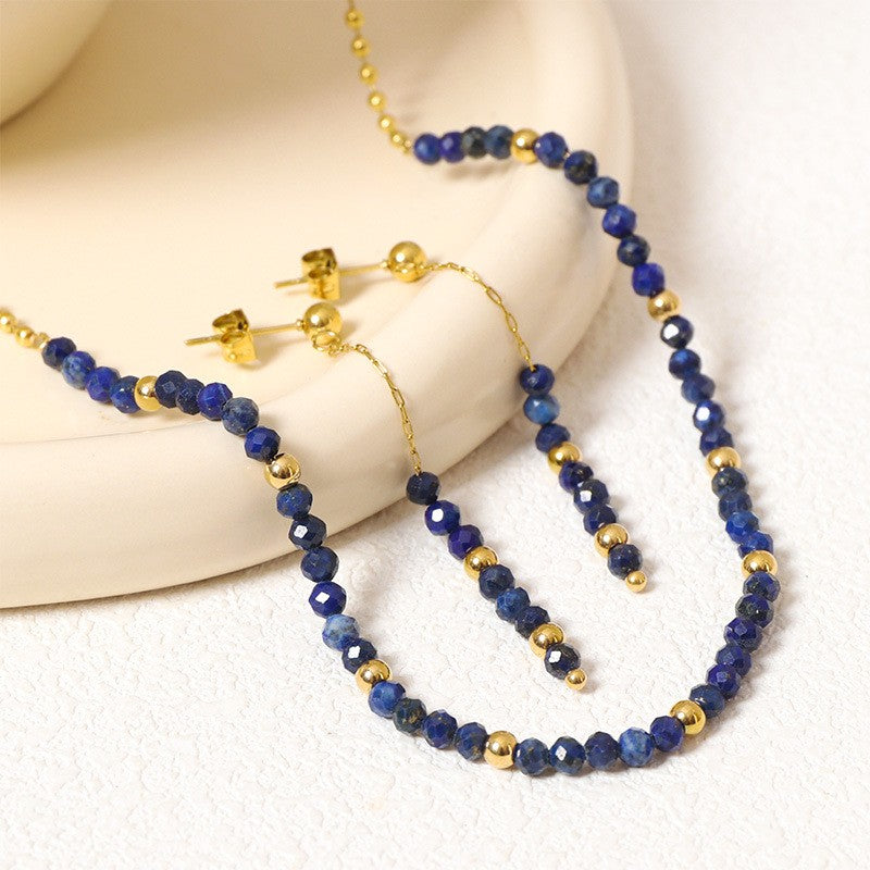Boho Lapis Lazuli Beaded Necklace & Earring Set