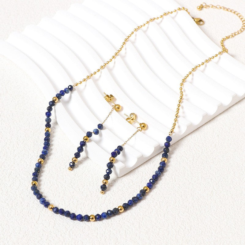 Boho Lapis Lazuli Beaded Necklace & Earring Set
