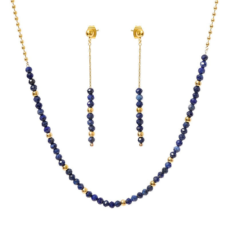 Boho Lapis Lazuli Beaded Necklace & Earring Set