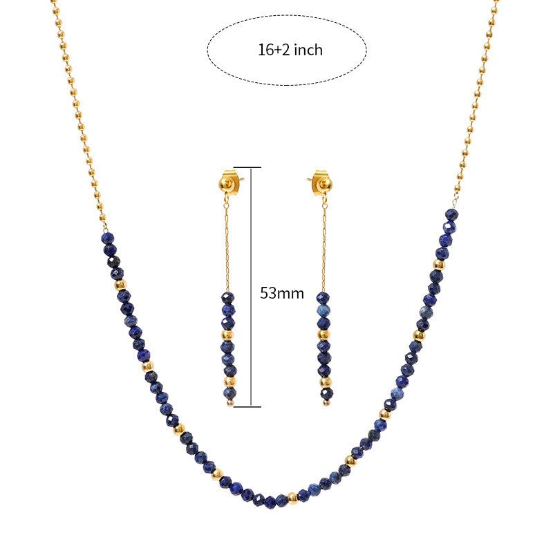 Boho Lapis Lazuli Beaded Necklace & Earring Set