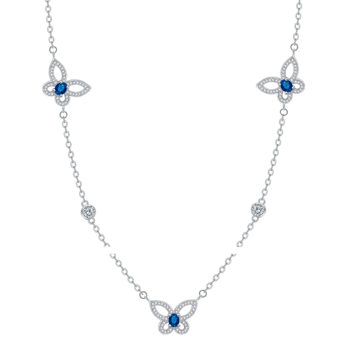 Elegant Blue Crystal Butterfly Station Necklace