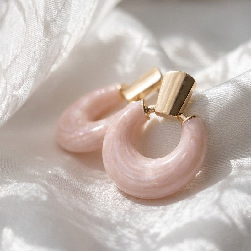 Classy Pink Geometric Circle Drop Earrings
