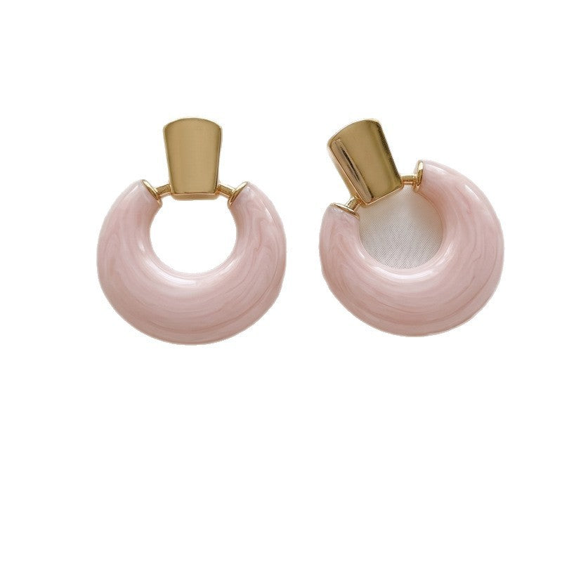 Classy Pink Geometric Circle Drop Earrings