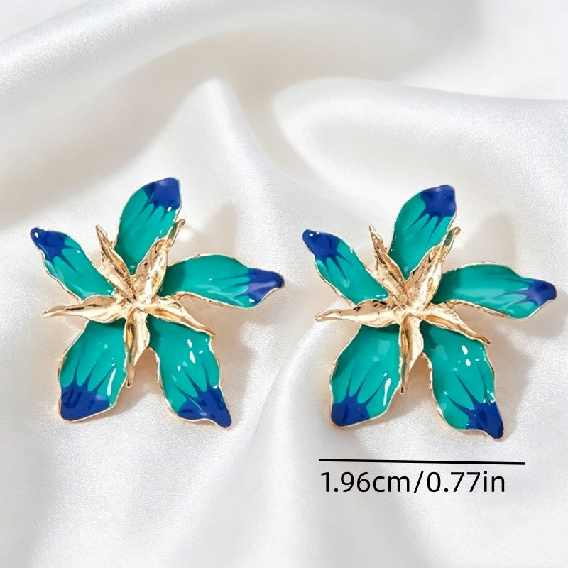 Classy Blue Enamel Flower Stud Earrings