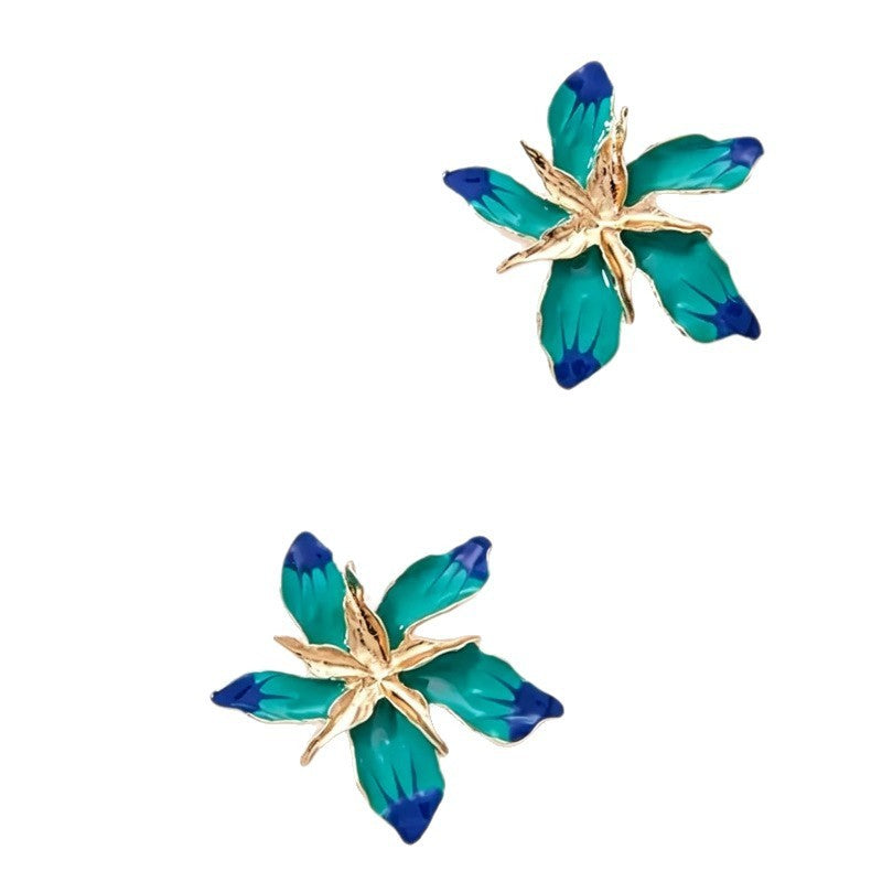 Classy Blue Enamel Flower Stud Earrings