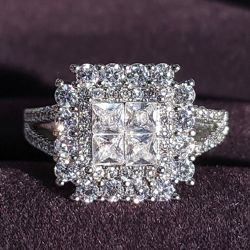 Classy Square Halo Zircon Ring