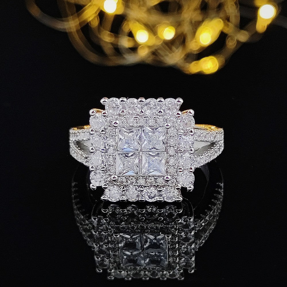 Classy Square Halo Zircon Ring