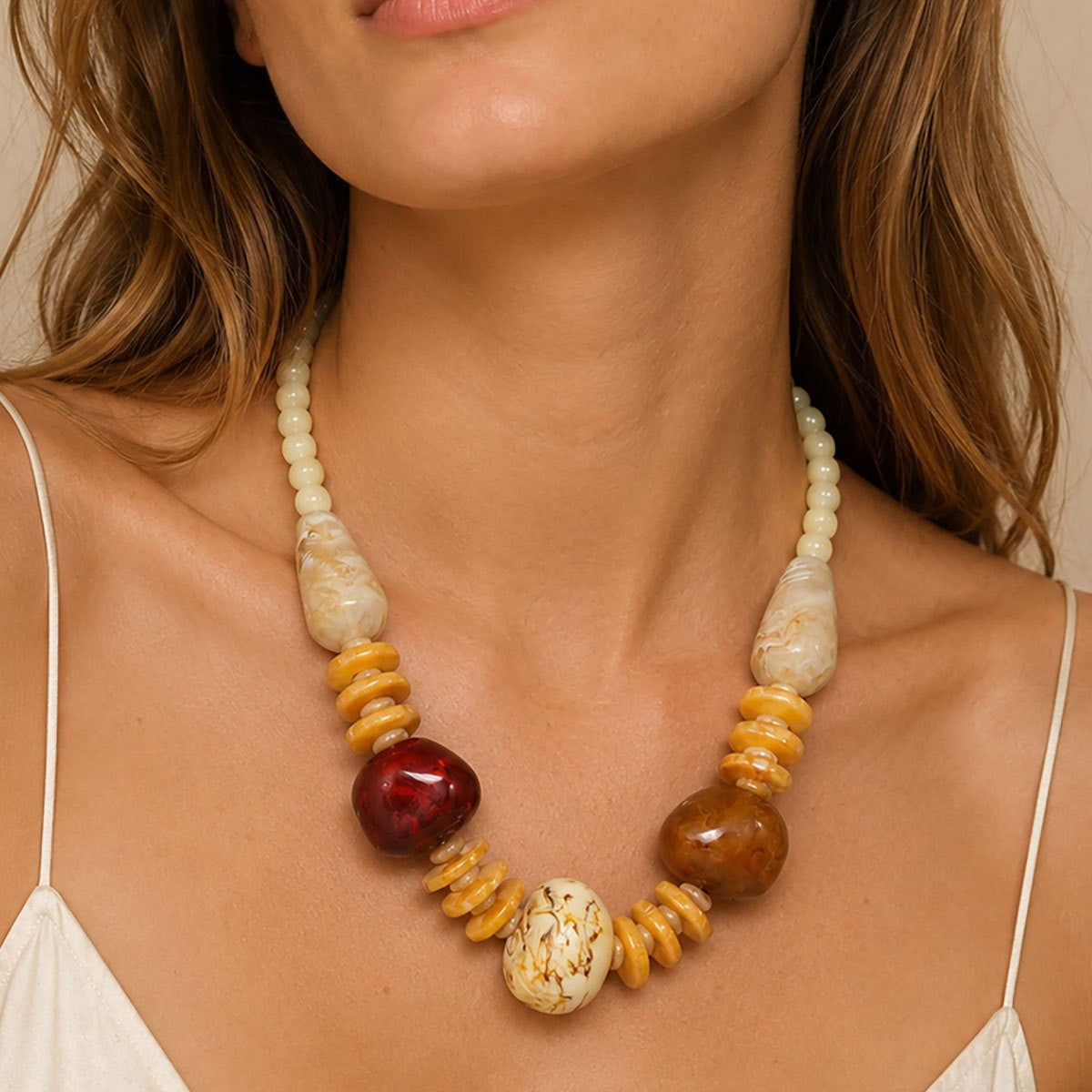 Classy Marbled Amber Bead Necklace