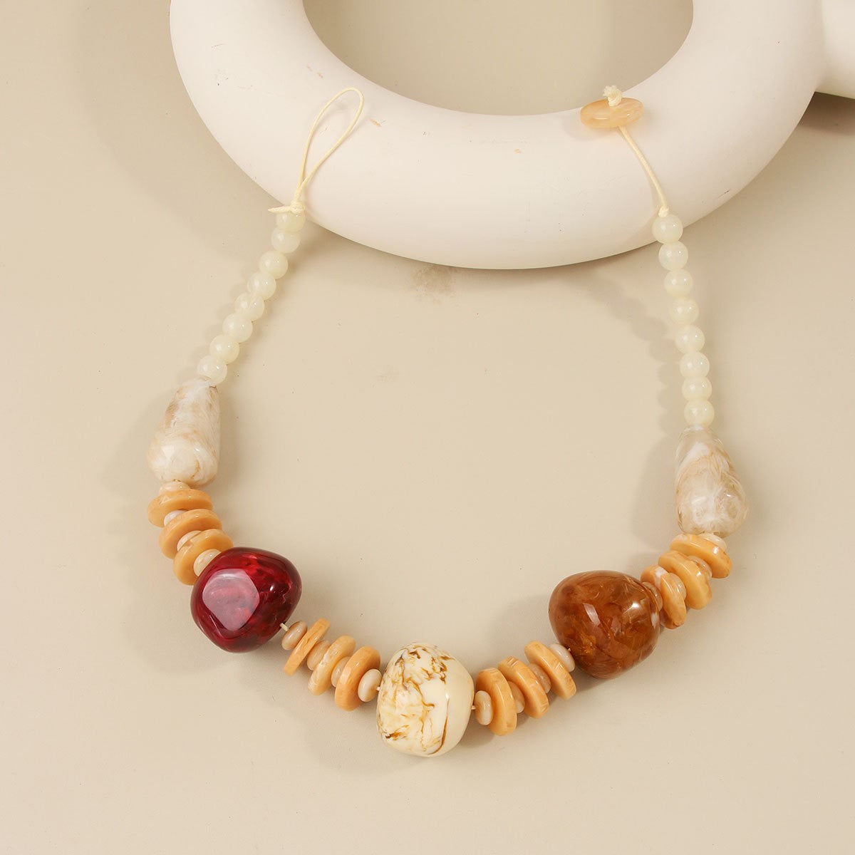 Classy Marbled Amber Bead Necklace