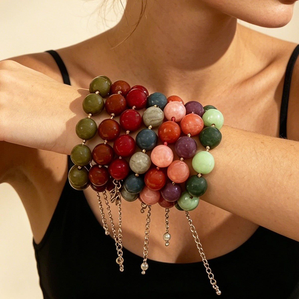 Boho Multicolor Round Bead Bracelet Stack