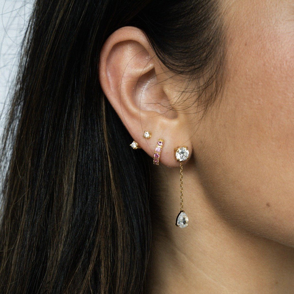 18k Dainty Teardrop Zircon Tassel Earrings