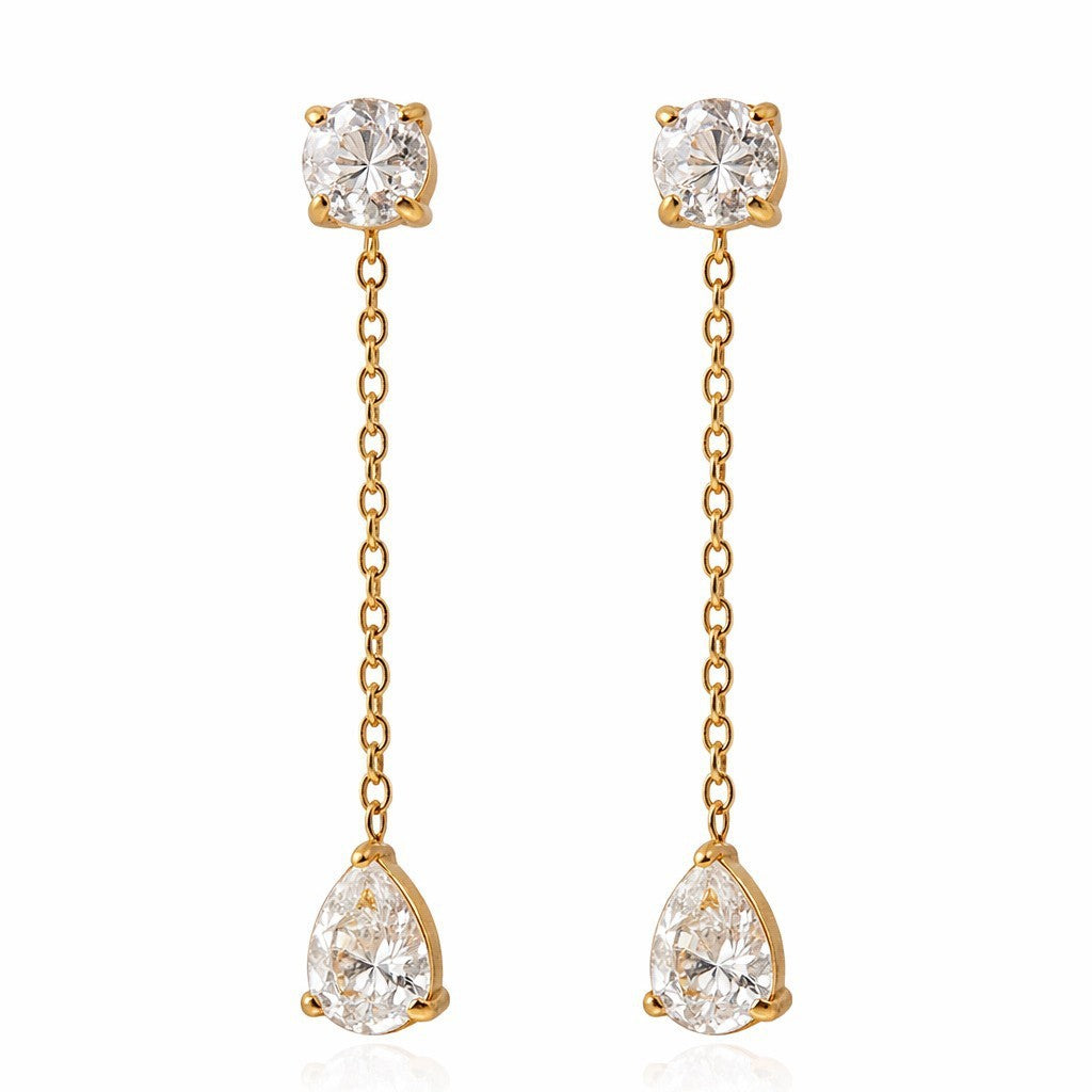 18k Dainty Teardrop Zircon Tassel Earrings