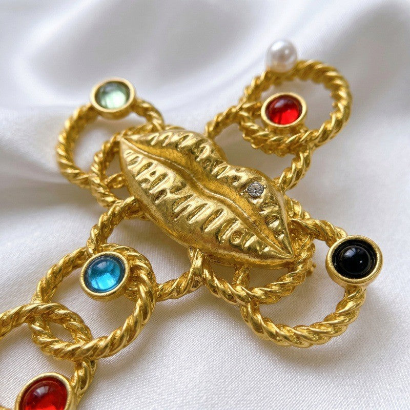 Classy Multicolor Gemstone Lips Cross Earrings