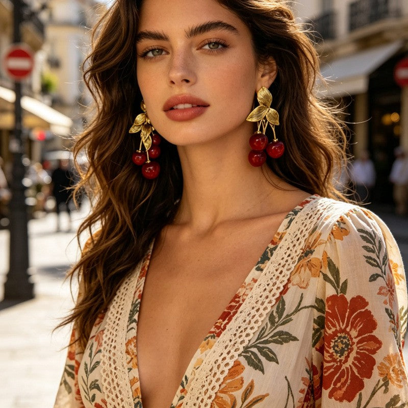 Romantic Red Cherry Drop Earrings