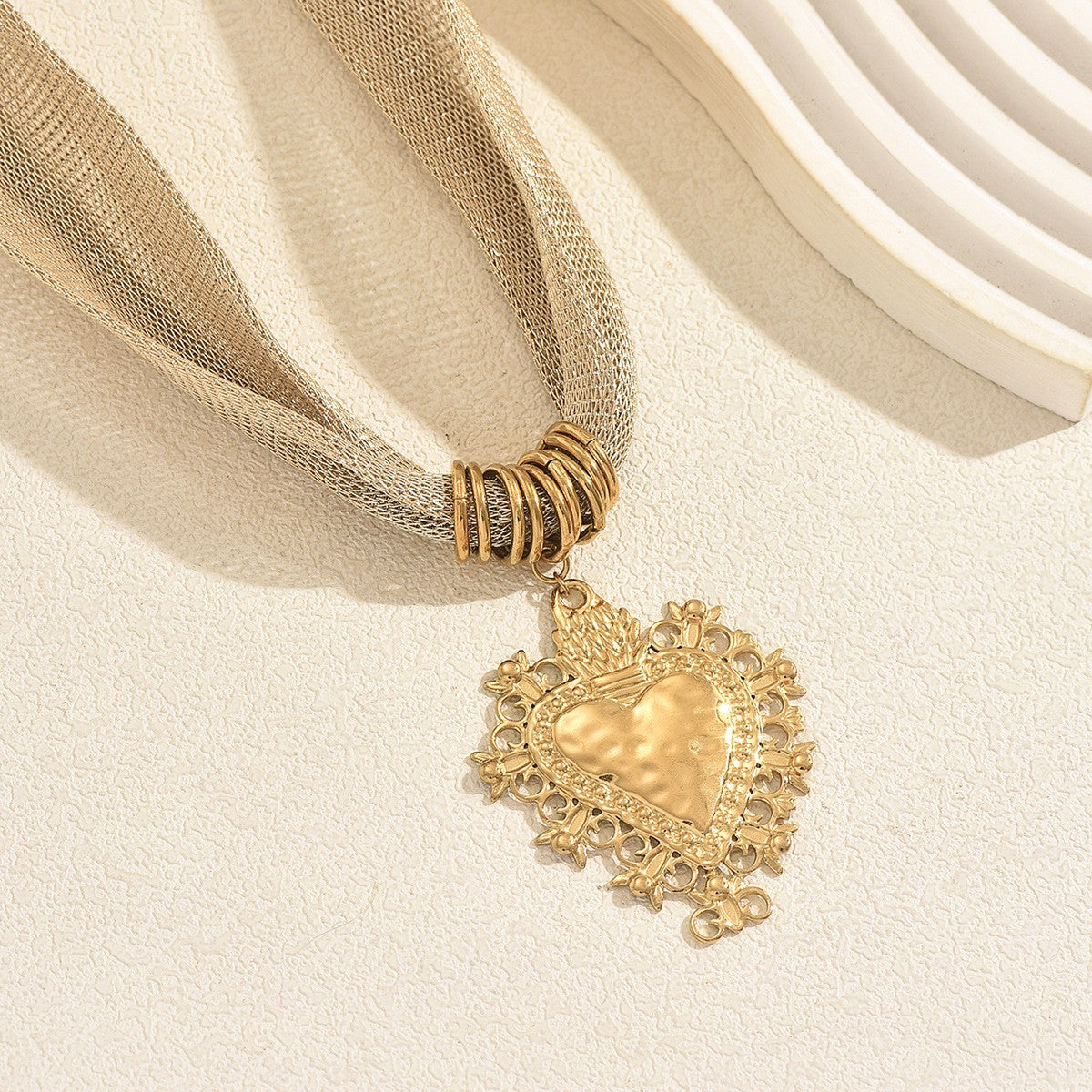 Classy Mesh Ribbon Heart Necklace