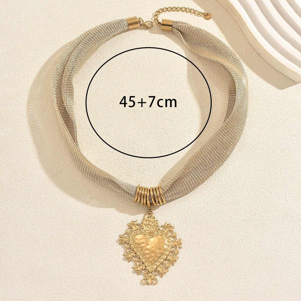 Classy Mesh Ribbon Heart Necklace