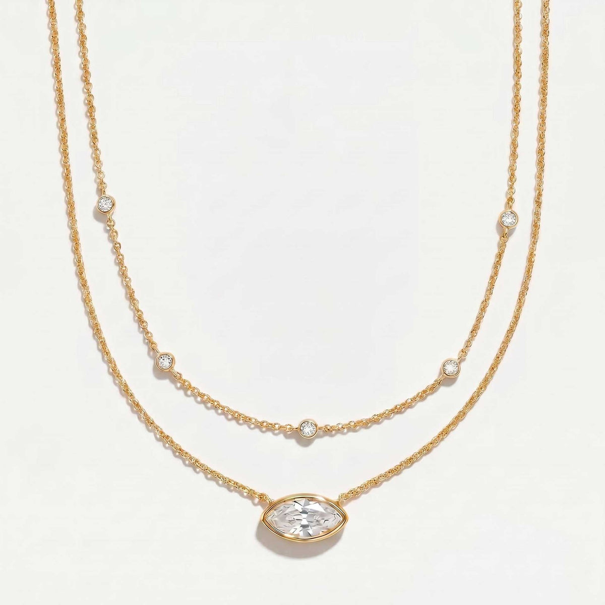Dainty Baguette & Heart Layered Necklace