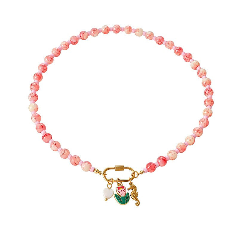 Boho Beaded Evil Eye & Fish Charm Necklace