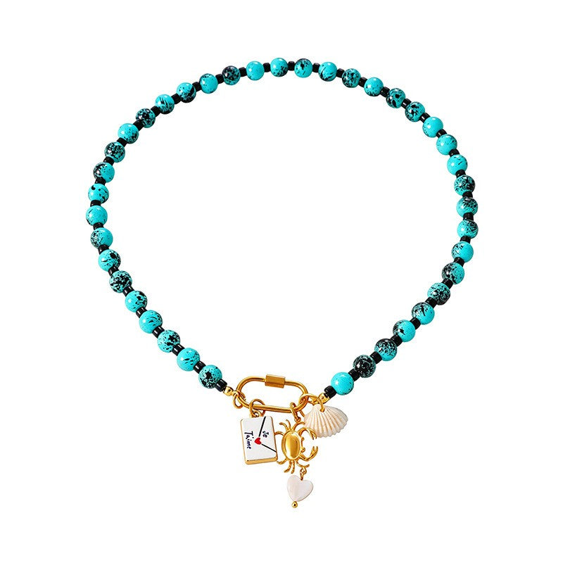 Boho Beaded Evil Eye & Fish Charm Necklace