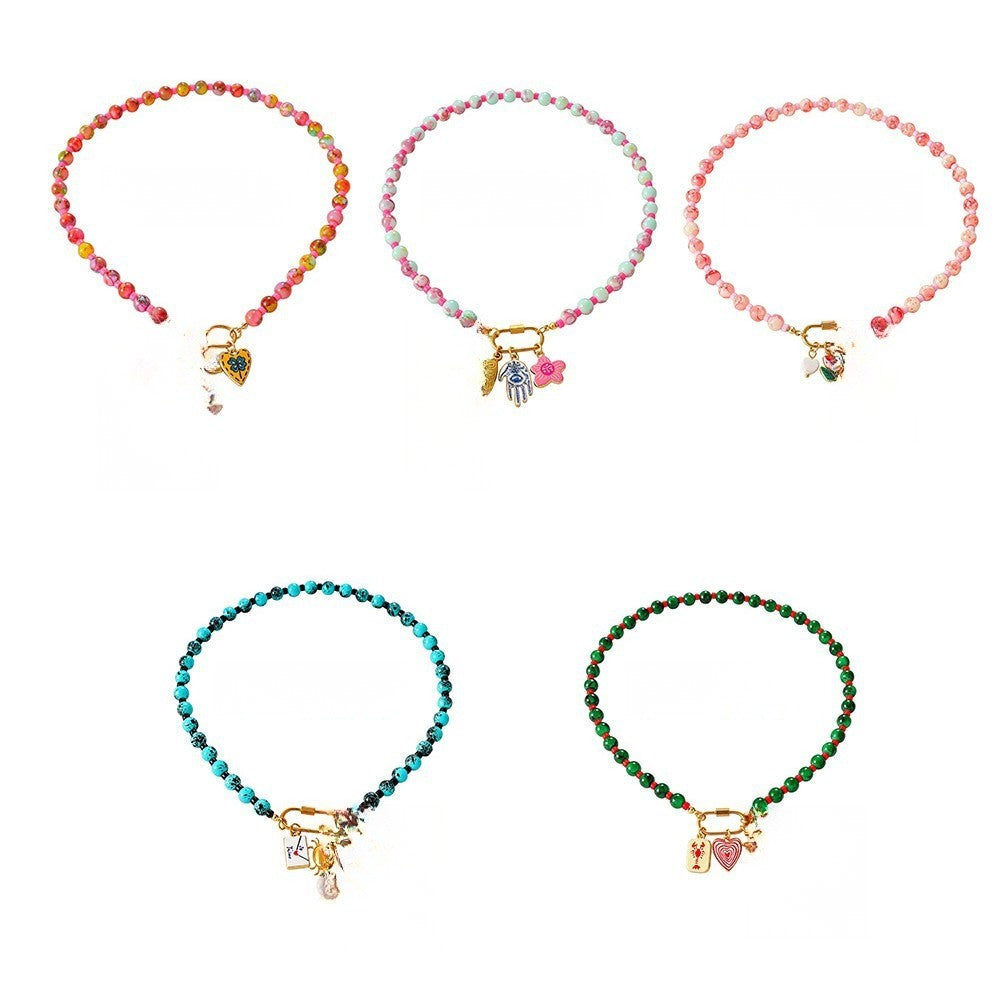 Boho Beaded Evil Eye & Fish Charm Necklace