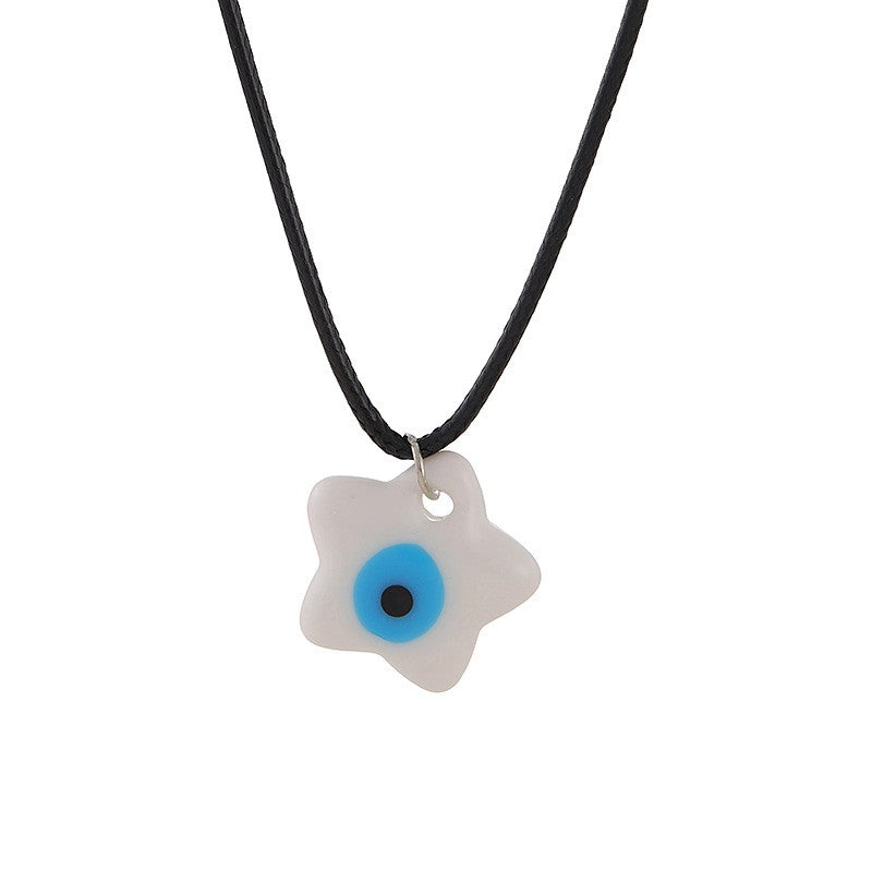 Boho Multicolor Ceramic Star Evil Eye Necklace