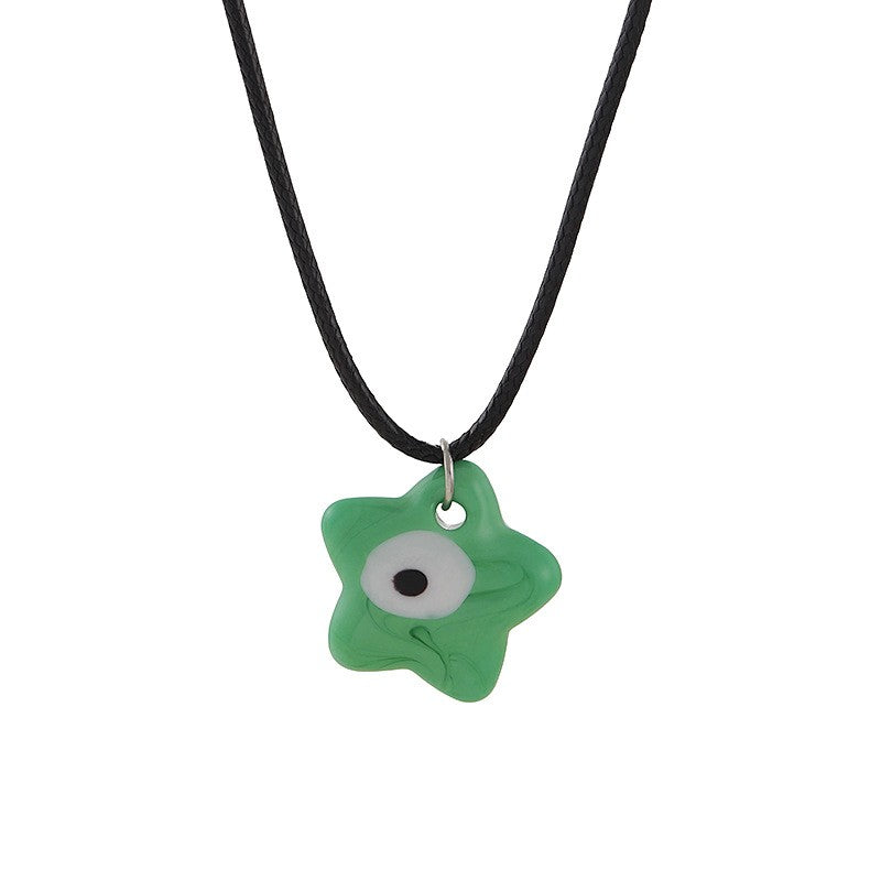 Boho Multicolor Ceramic Star Evil Eye Necklace