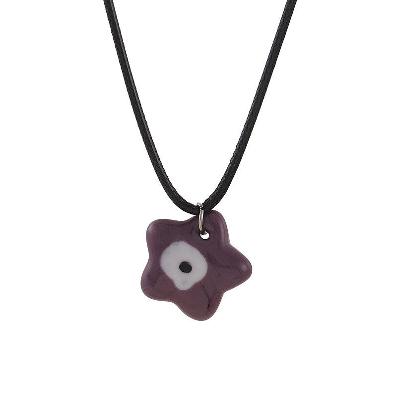 Boho Multicolor Ceramic Star Evil Eye Necklace