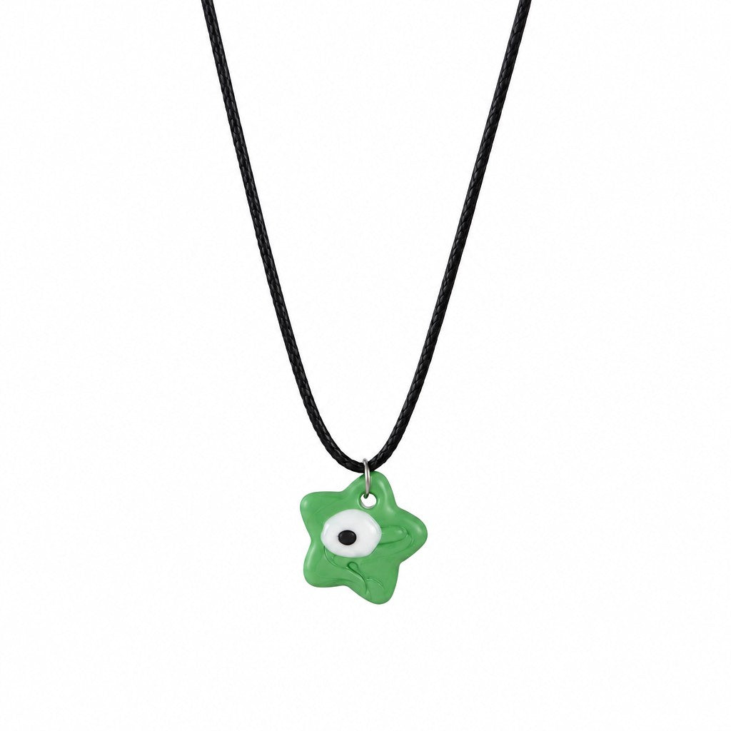 Boho Multicolor Ceramic Star Evil Eye Necklace