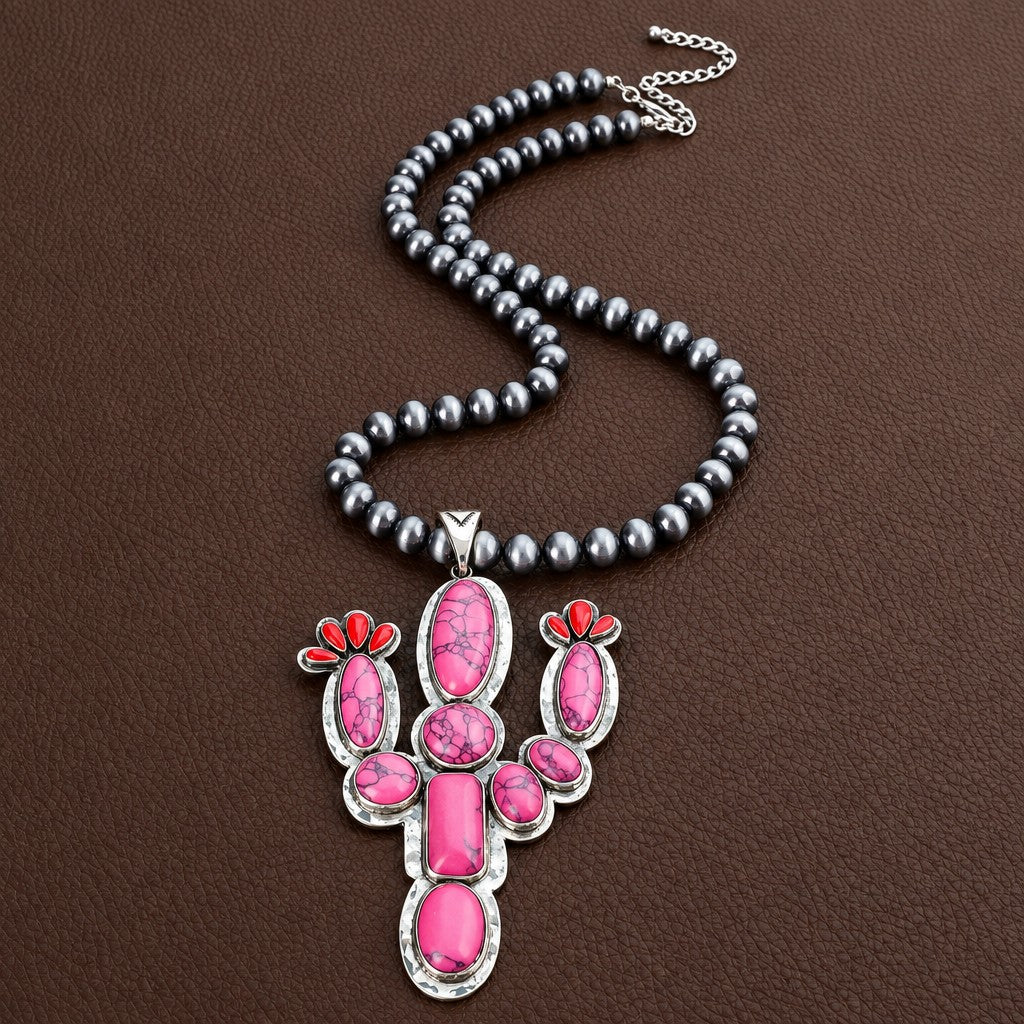 Boho Vintage Cactus Bead Necklace