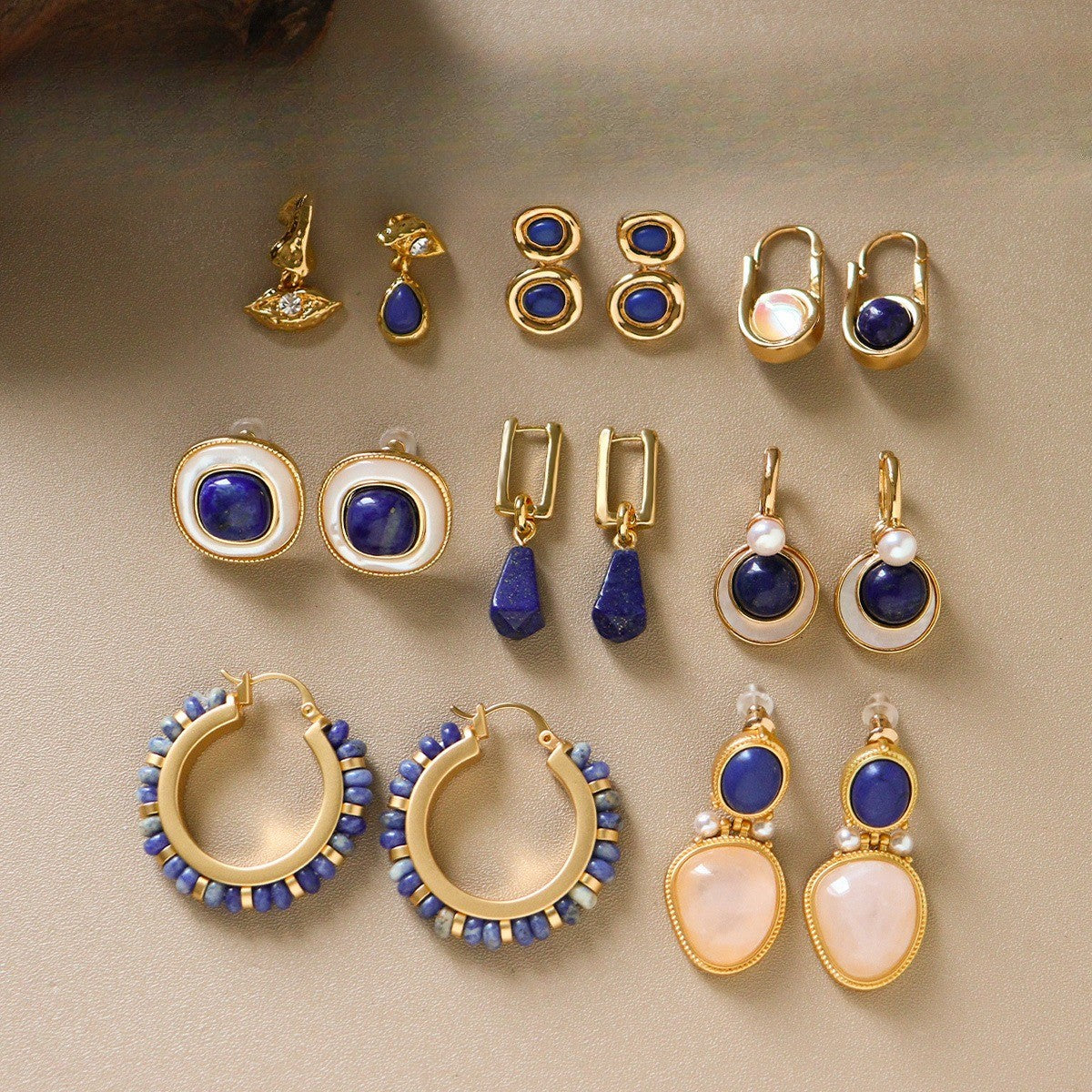 Vintage Geometric Lapis Earring Set