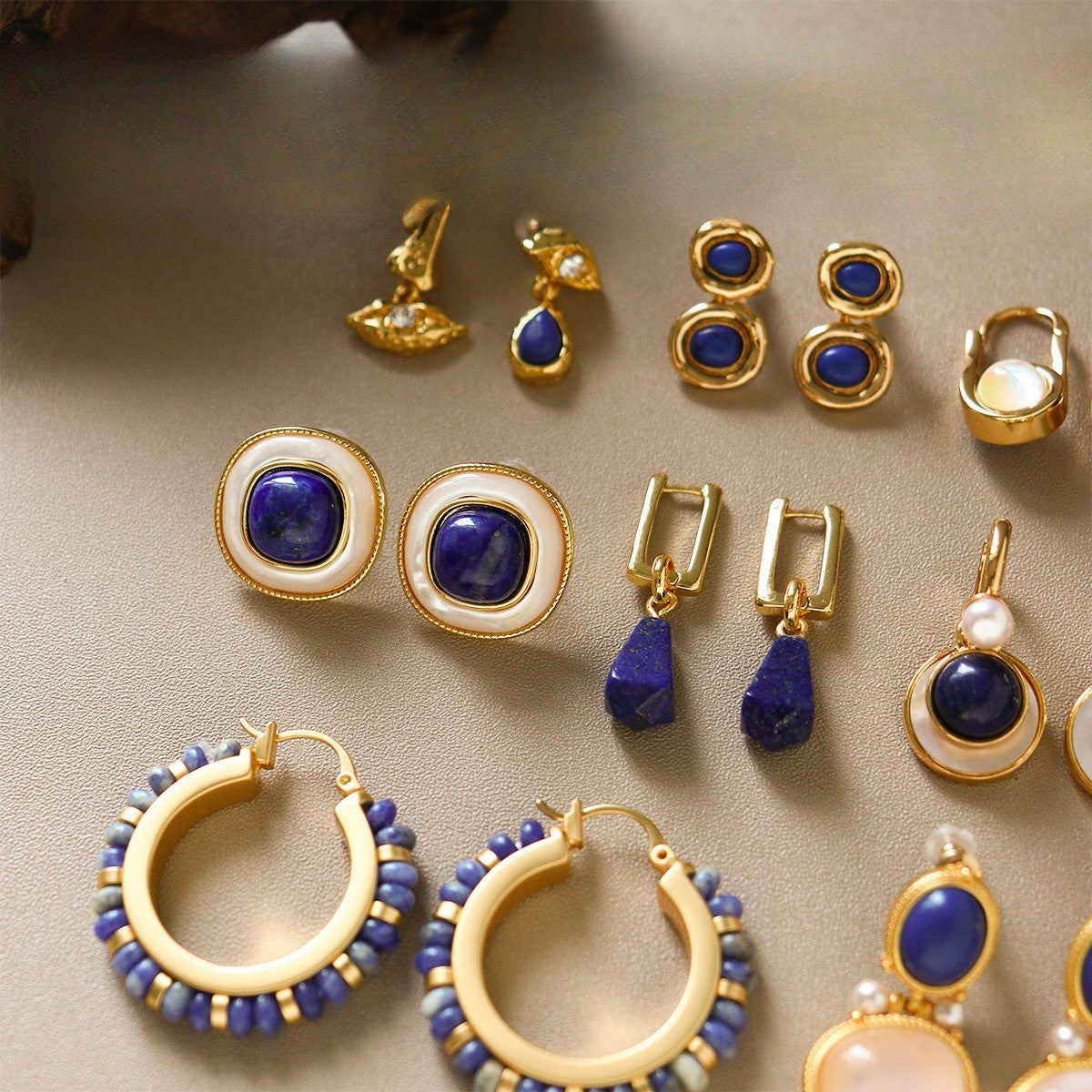 Vintage Geometric Lapis Earring Set