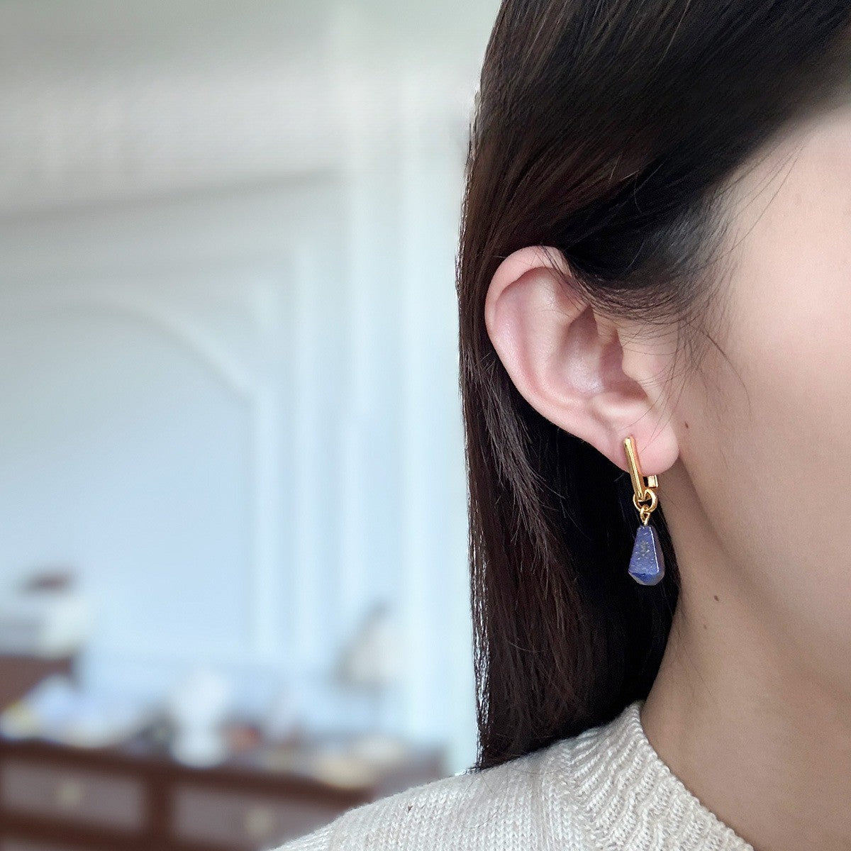Vintage Geometric Lapis Earring Set