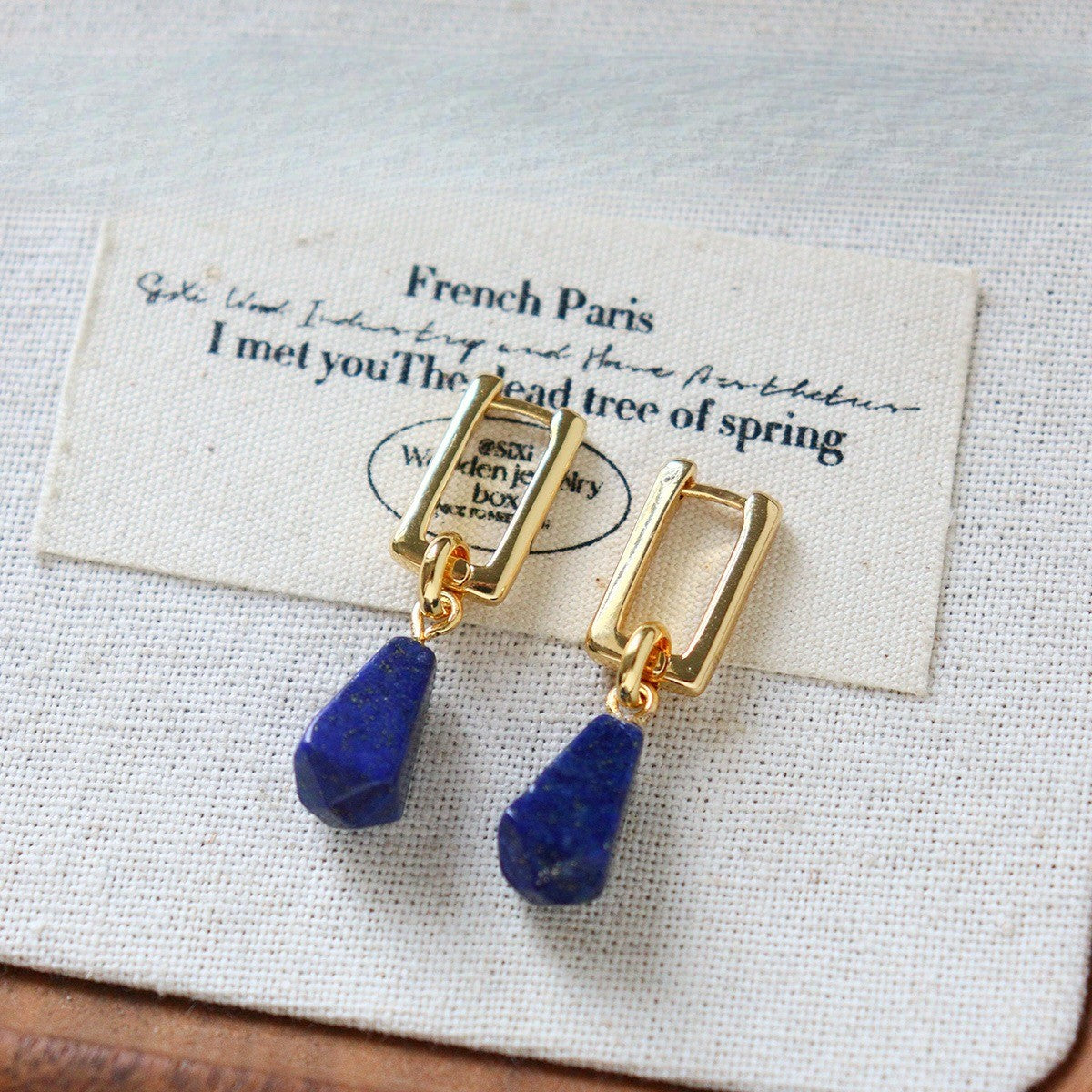 Vintage Geometric Lapis Earring Set