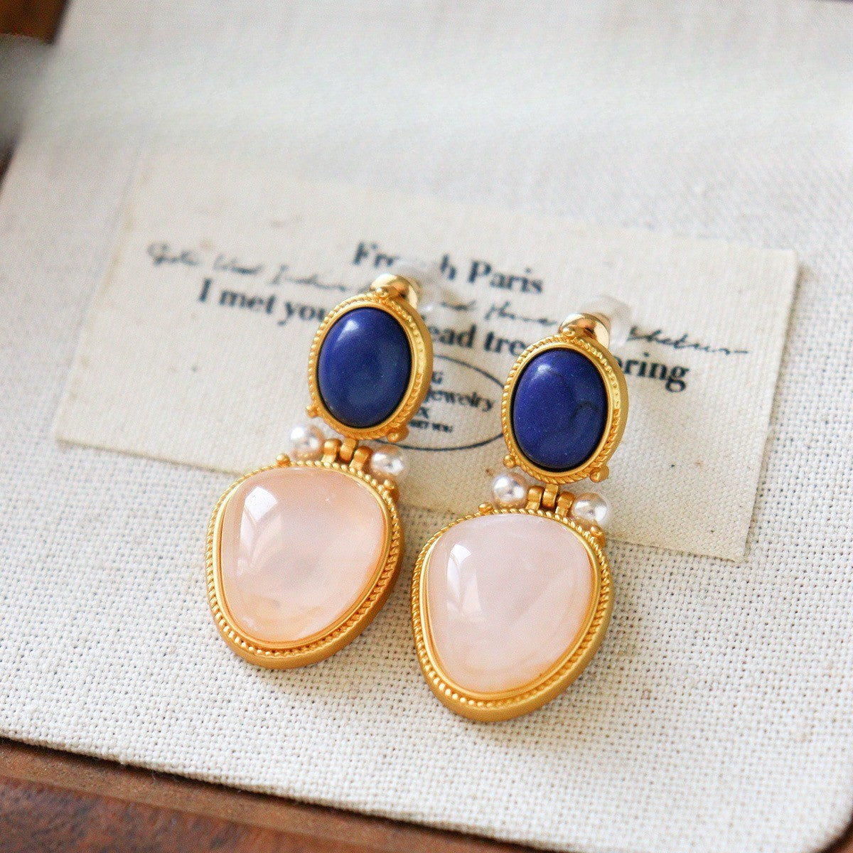 Vintage Geometric Lapis Earring Set