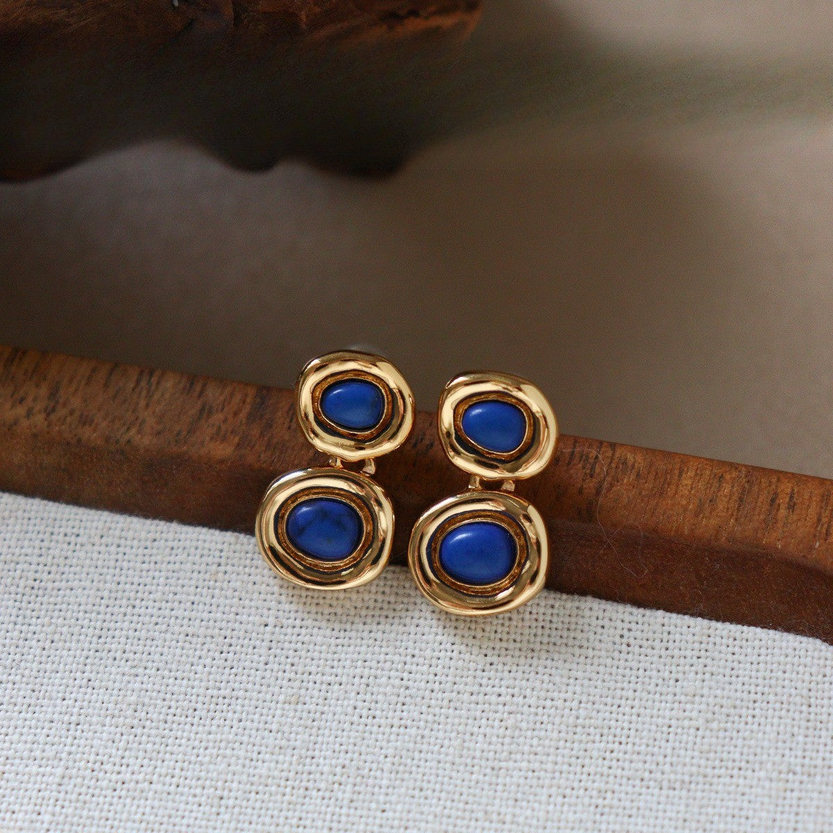 Vintage Geometric Lapis Earring Set