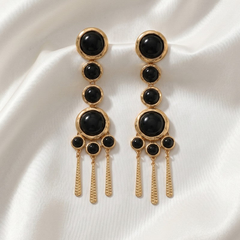 Classy Black Geometric Tassel Drop Earrings