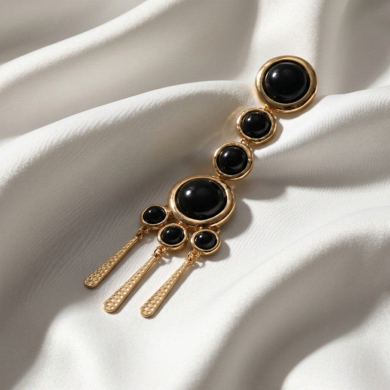 Classy Black Geometric Tassel Drop Earrings