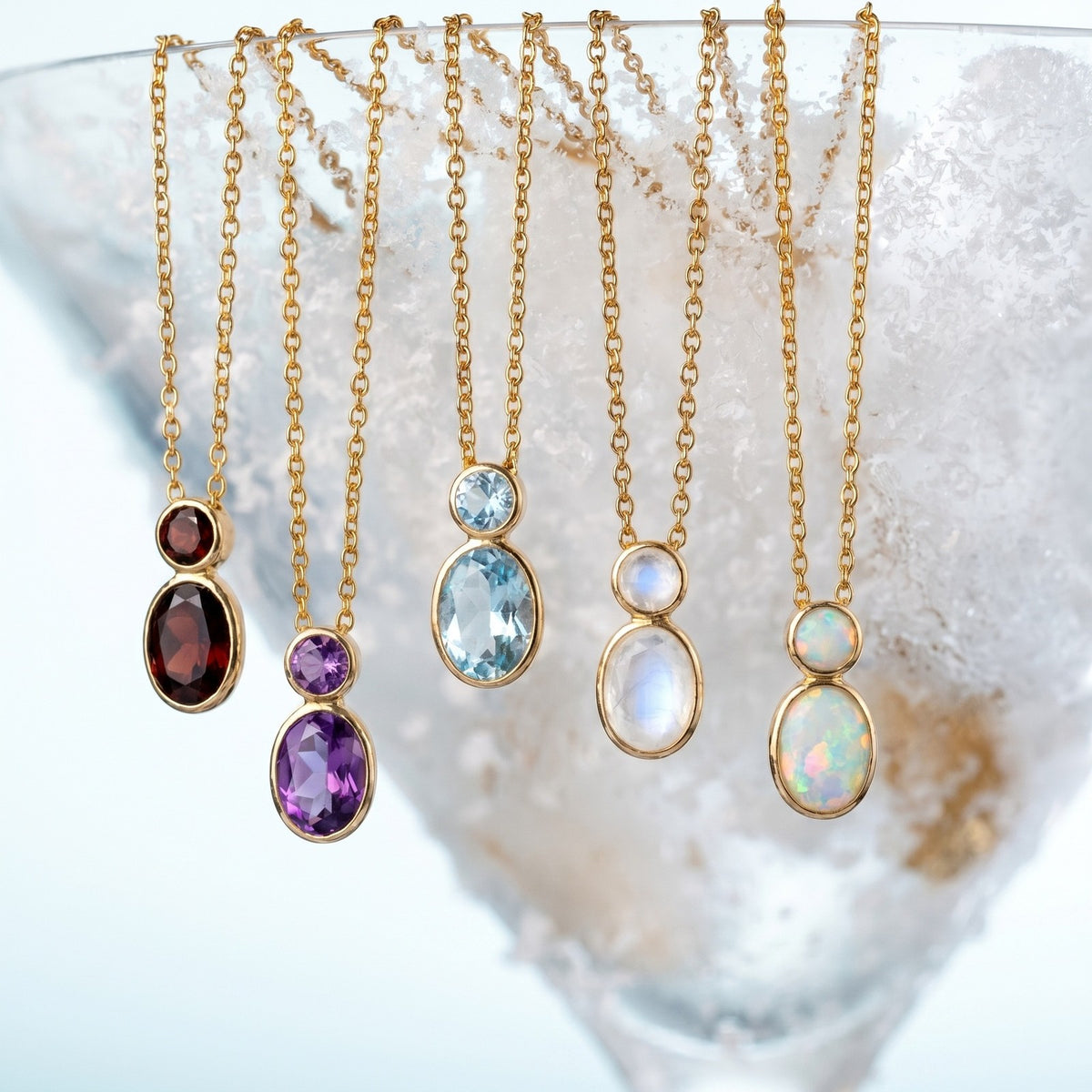 Dainty Dual Stone Bezel Necklace