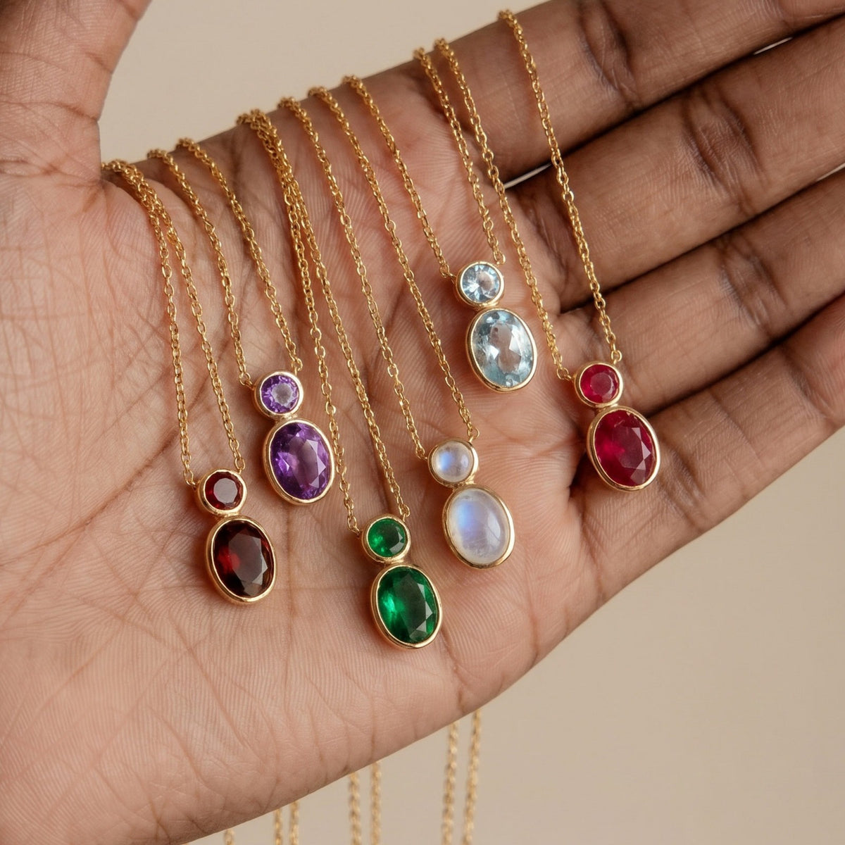 Dainty Dual Stone Bezel Necklace